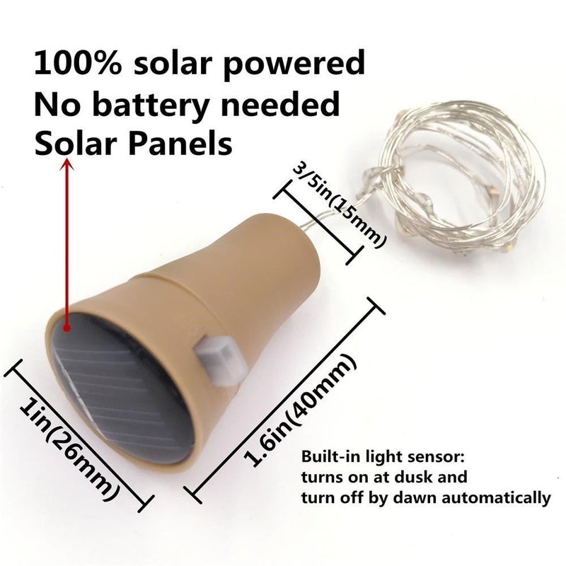 Decorman 10 Pack Solar Powered Wine Bottle Lights, 10 LED Waterproof Copper Cork Shaped Lights for Wedding/Christmas/Outdoor/Holiday/Garden/Patio/Yard/Pathway Decor (Cool White) - Image 2